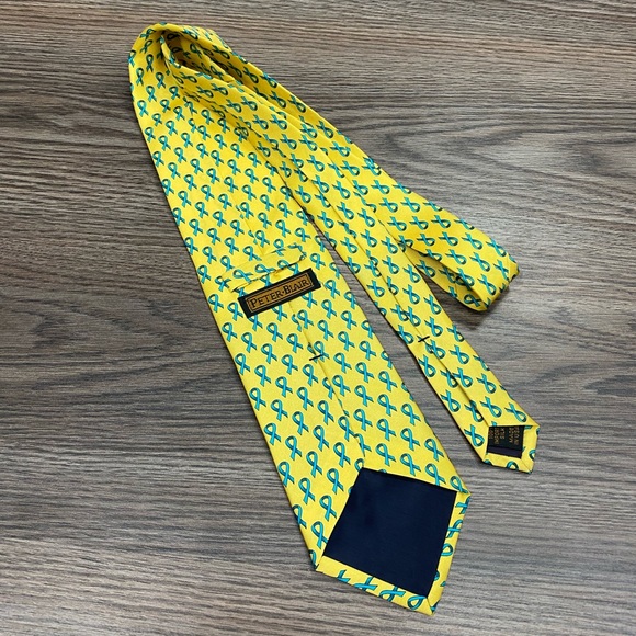 Peter Blair Yellow w/ Blue Ribbon Pattern Tie - Picture 2 of 4